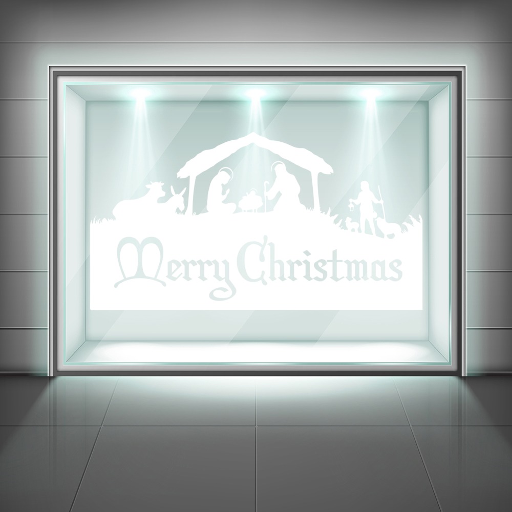 Merry Christmas Nativity Scene Frosted Window Sticker