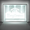 Merry Christmas Nativity Scene Frosted Window Sticker