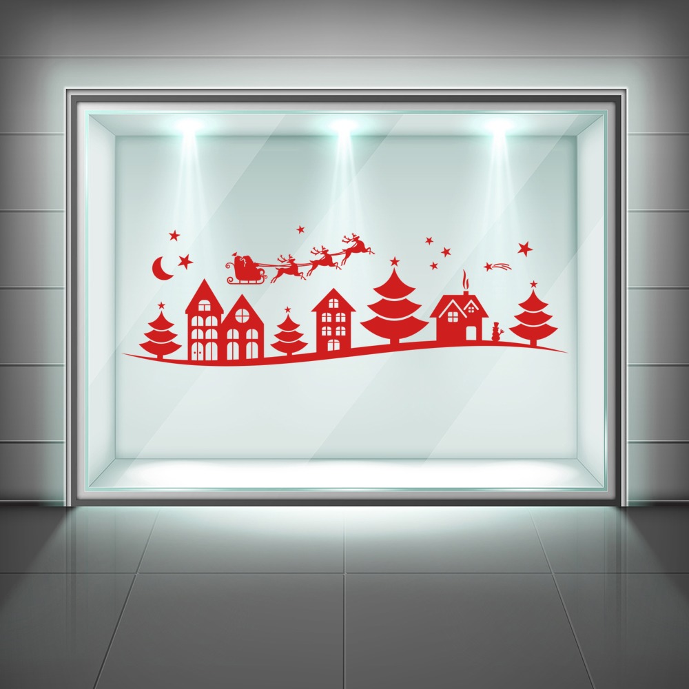 Christmas Village Santa Reindeer Window Sticker