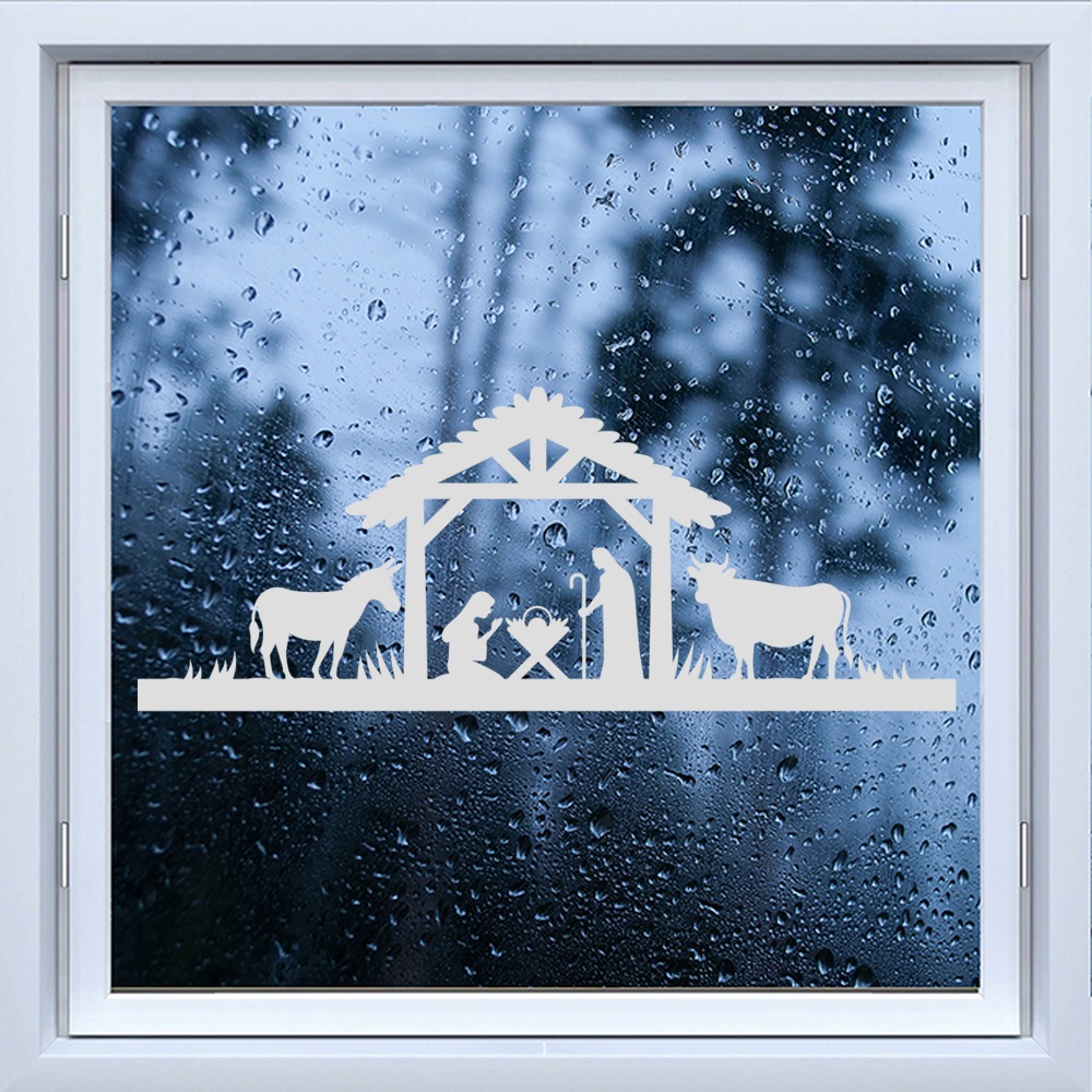Nativity Scene Christmas Frosted Window Sticker