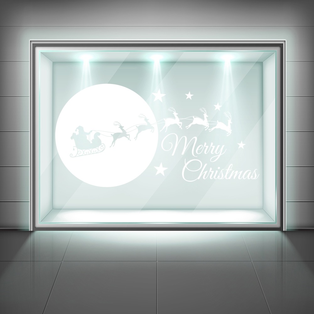 Santa & Reindeer Christmas Night Frosted Window Sticker