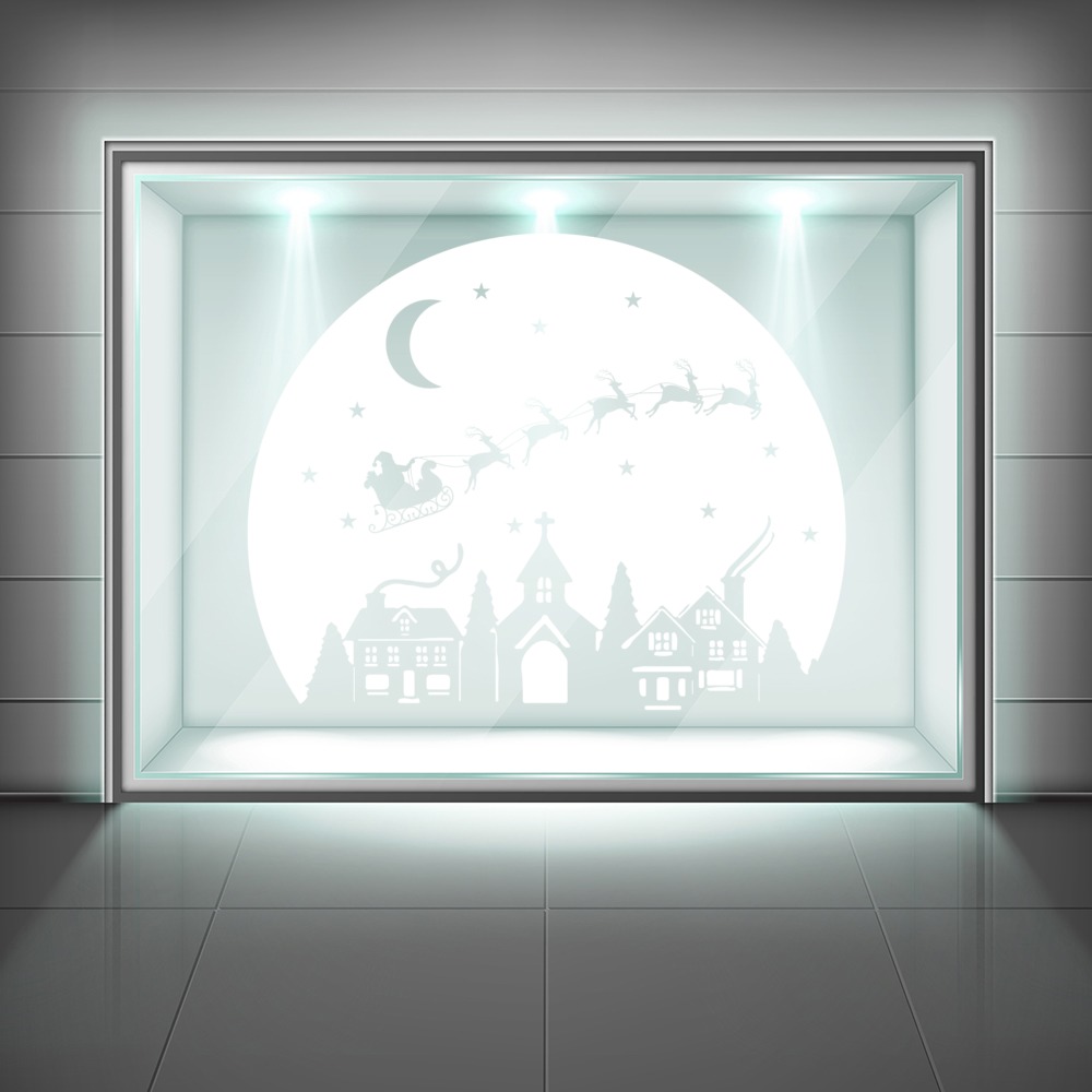 Starry Night Christmas Village Frosted Window Sticker
