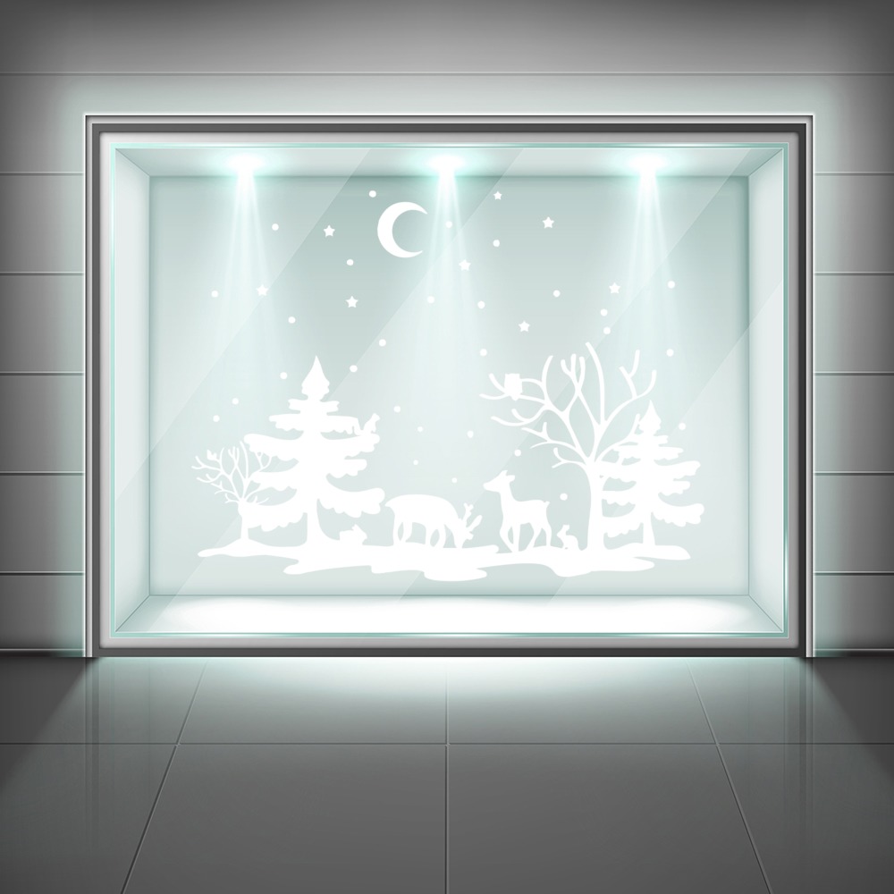 Winter Woods Christmas Scene Frosted Window Sticker