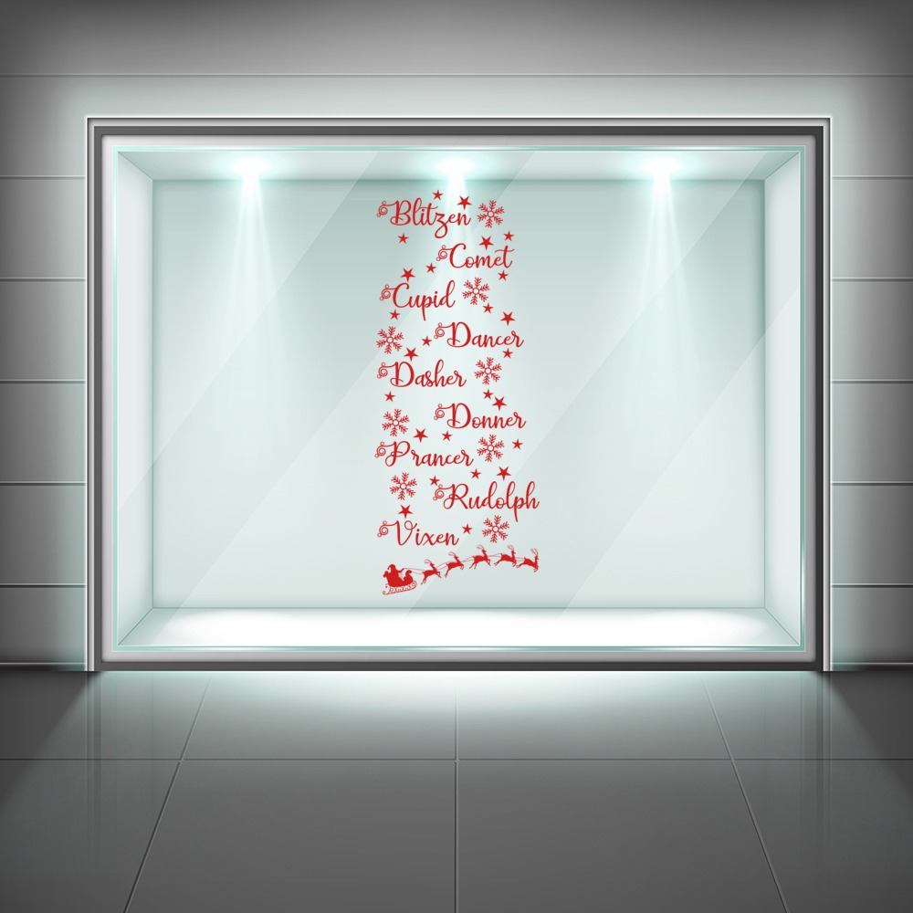 Blitzen Comet Cupid Santas Reindeer Christmas Window Sticker