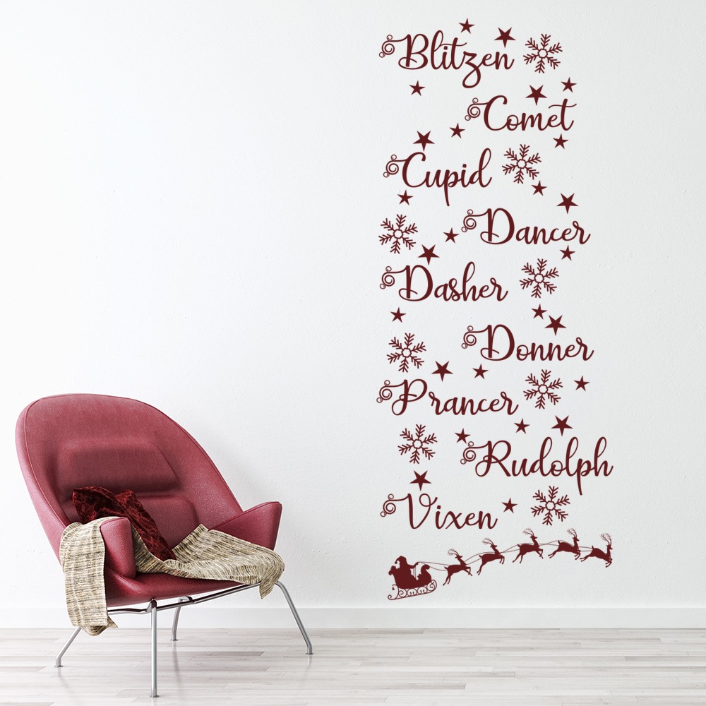 Blitzen Comet Cupid Santas Reindeer Christmas Wall Sticker