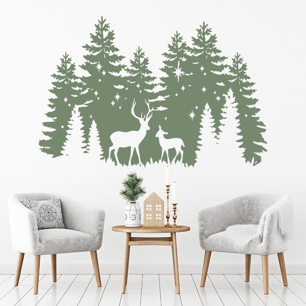 Winter Stag Christmas Forest Scene Wall Sticker