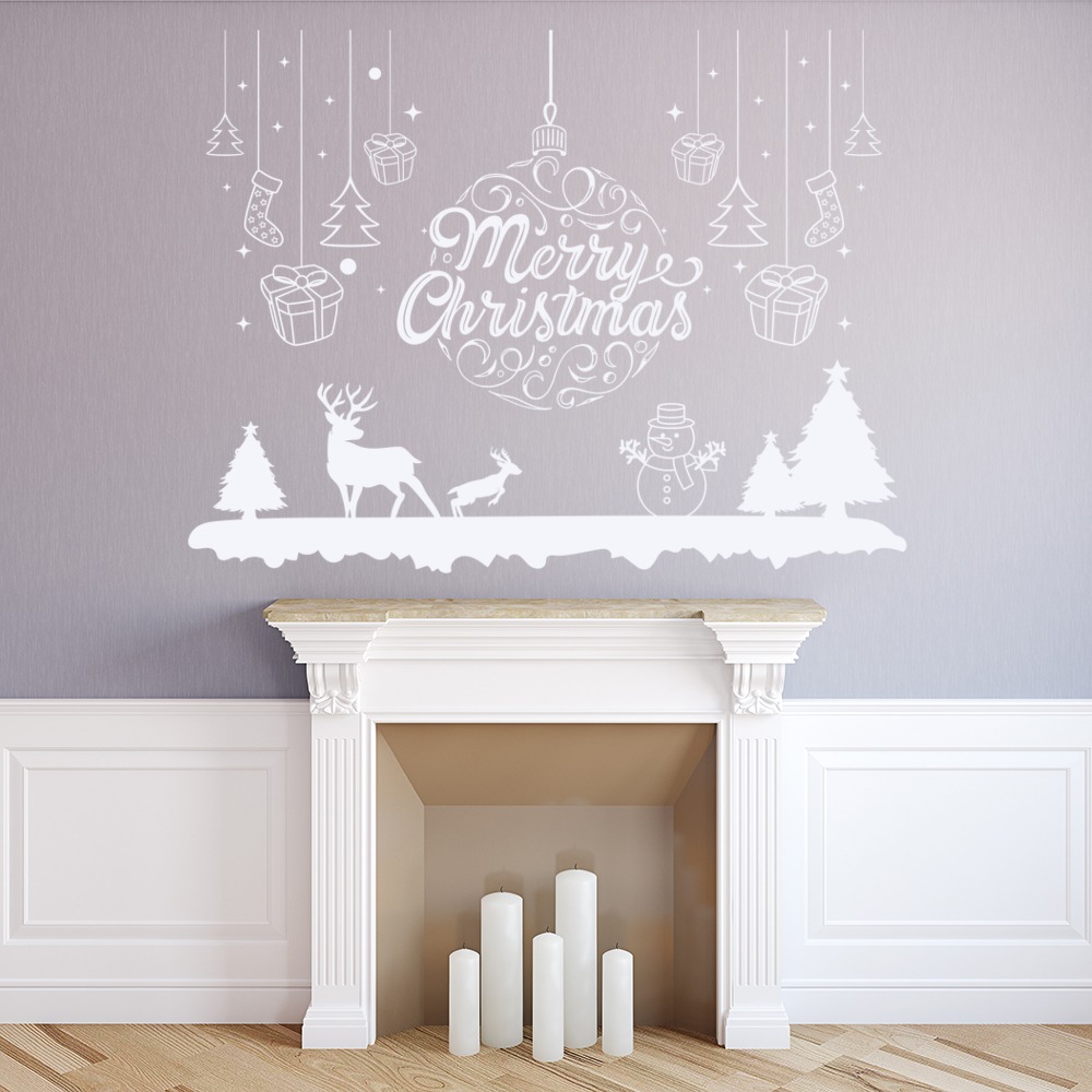 Merry Christmas Bauble Christmas Scene Wall Sticker