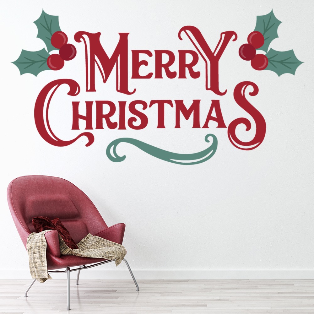Merry Christmas Holly Design Wall Sticker - Mod8