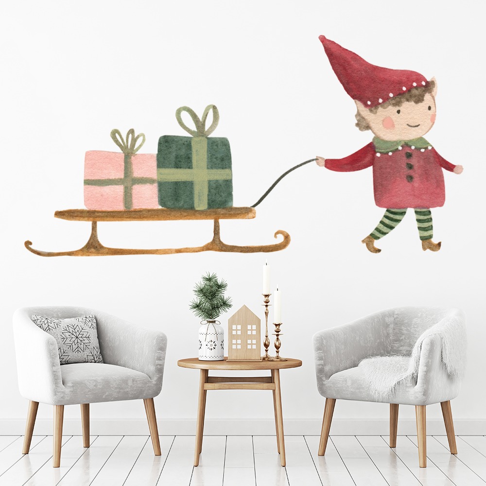 Santas Elf & Sleigh Christmas Wall Sticker
