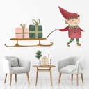 Santas Elf & Sleigh Christmas Wall Sticker