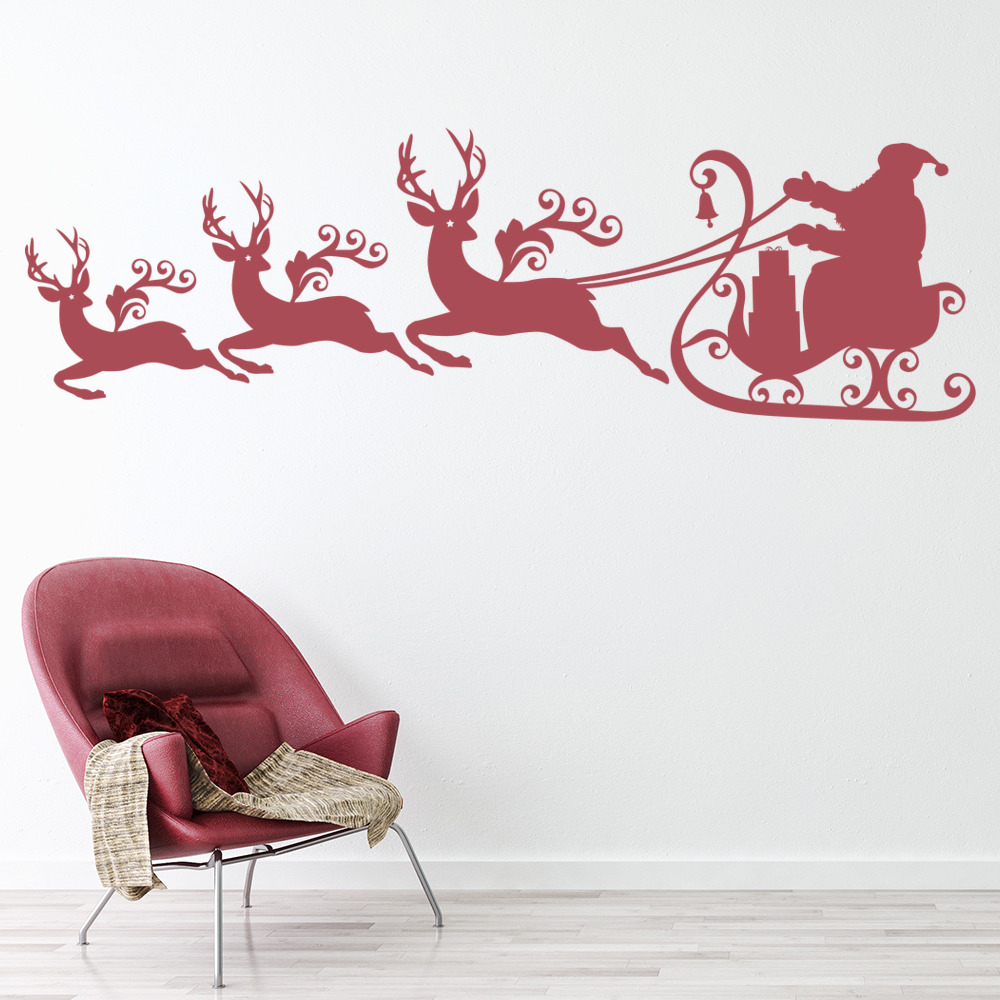 Santa Sleigh Reindeer Christmas Wall Sticker