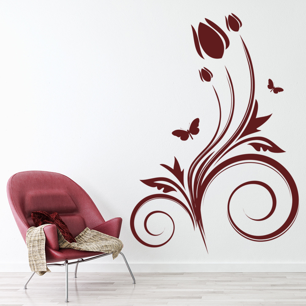Flower Tulip Floral Butterfly Wall Sticker