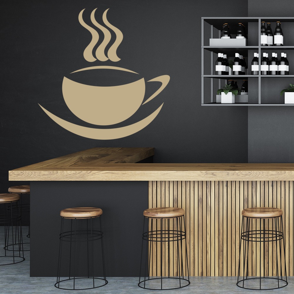 Steaming Mug And Saucer Tea Coffee Food And Drink Wall Sticker Kitchen Art Decal