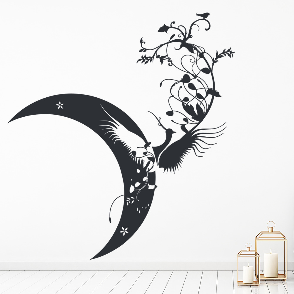 Floral Bird Moon Design Wall Sticker
