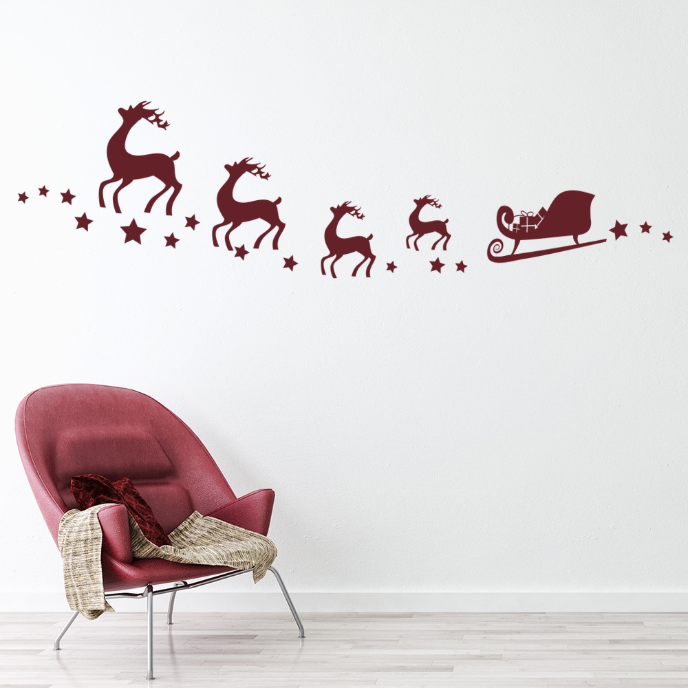 Santa Reindeer Stars Festive Christmas Wall Sticker