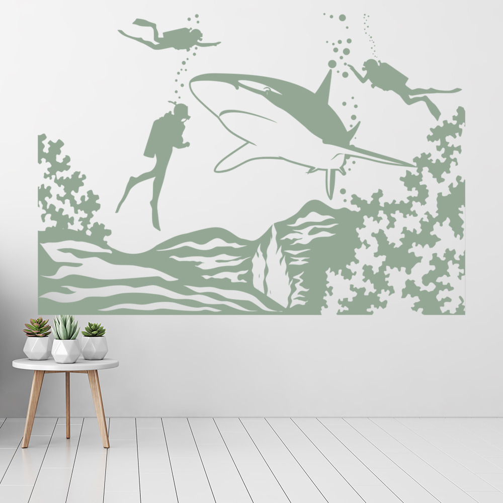 Shark Under The Sea Wall Sticker Scene