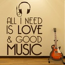 All I Need Is Love Music Quote Wall Sticker