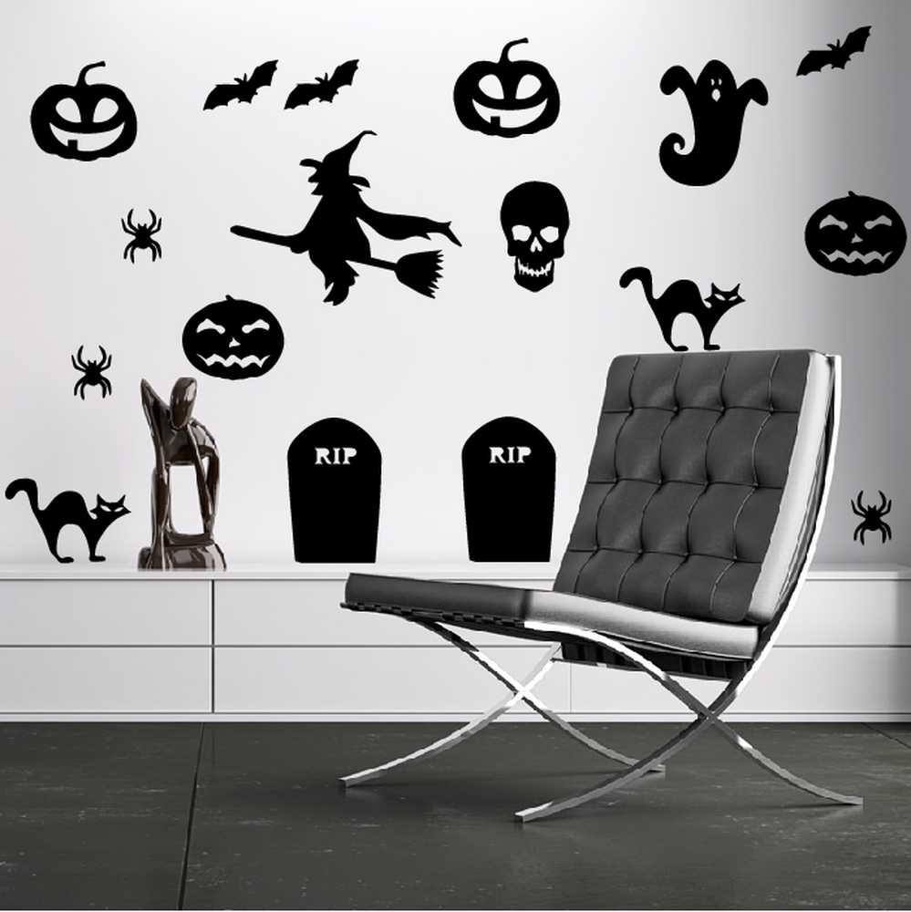 Tombstone Skull Witch Halloween Wall Sticker Set
