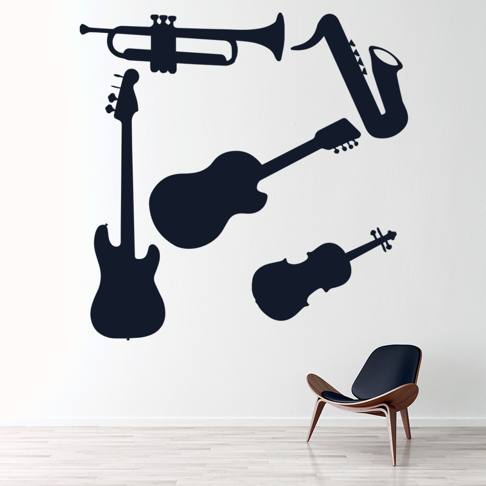 Musical Instruments Guitar Trumpet Wall Sticker Set
