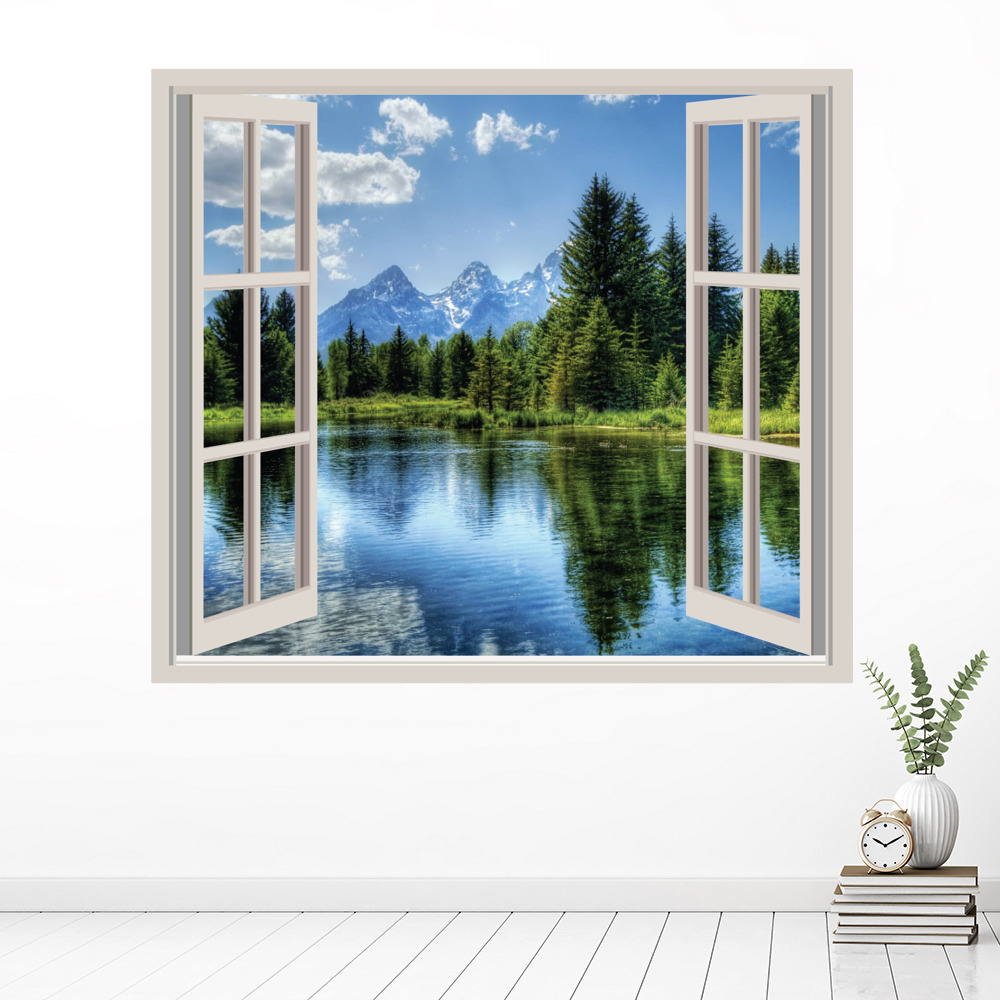 Mountain Lake 3D Window Wall Sticker - Mod4