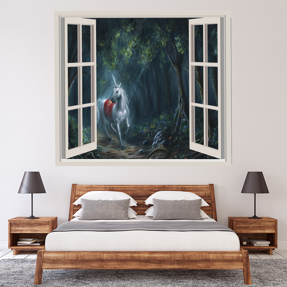 Unicorn Forest 3D Window Wall Sticker - Mod9