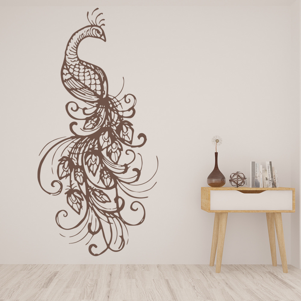 Floral Peacock Design Birds Feathers Wall Sticker