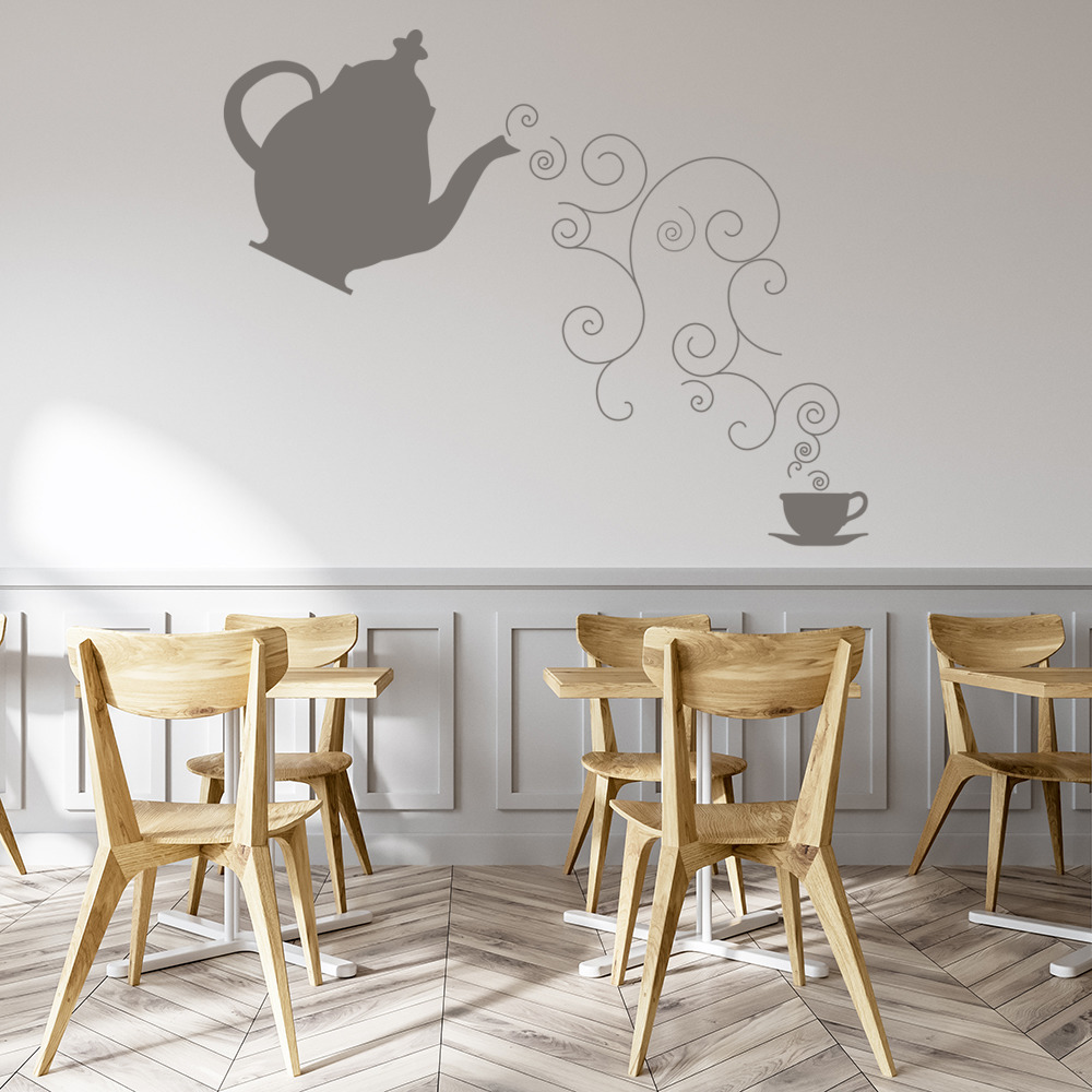 Swirl Teapot Cup Food Drink Wall Sticker