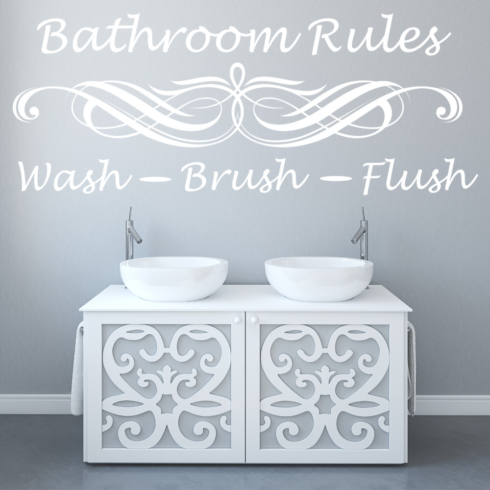 Bathroom Rules Wash Brush Flush Wall Sticker