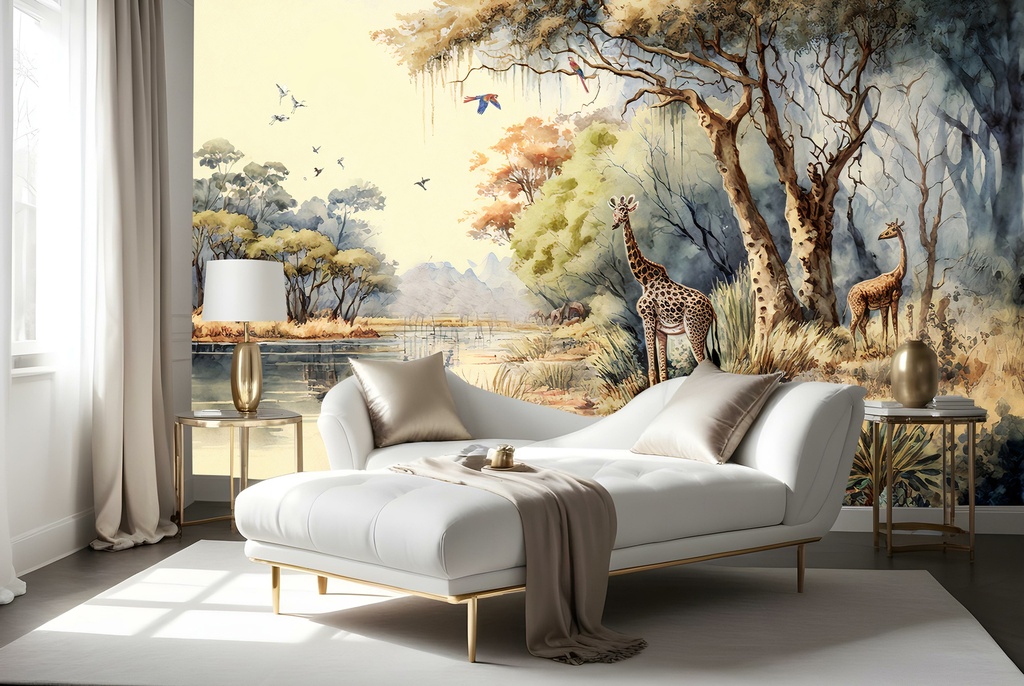 African Forest Giraffe Safari Wall Mural Wallpaper