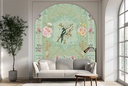 Pink Flowers & Bird Chinoiserie Wall Mural Wallpaper