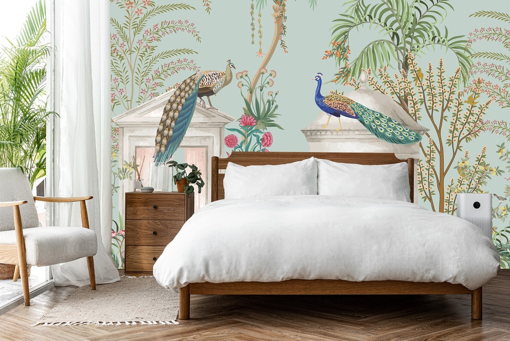 Peacock Jungle Chinoiserie Wall Mural Wallpaper