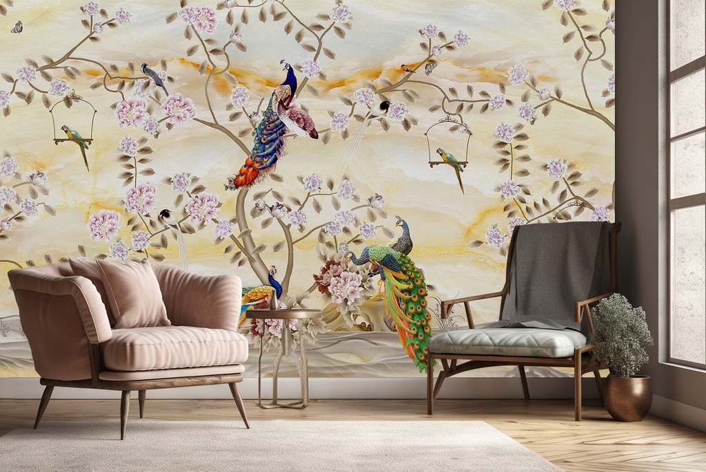 Peacock Chinoiserie Wall Mural Wallpaper