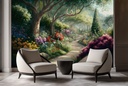 Summer Garden Floral Trees Wall Mural Wallpaper