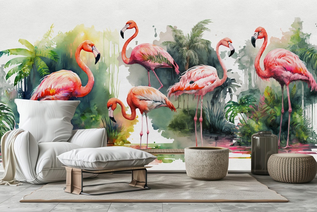 Tropical Pink Flamingo Wall Mural Wallpaper