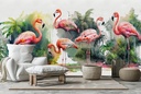 Tropical Pink Flamingo Wall Mural Wallpaper