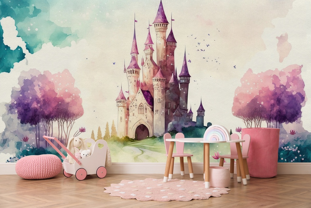 Princess Castle Pink Meadow Wall Mural Wallpaper