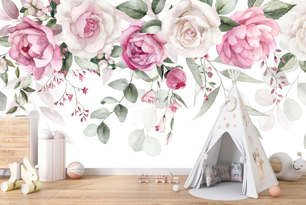 Pink & White Flowers Wall Mural Wallpaper