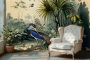 Vintage Heron Tropical Landscape Chinoiserie Wall Mural Wallpaper