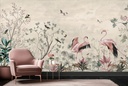 Vintage Flamingo Landscape Chinoiserie Wall Mural Wallpaper
