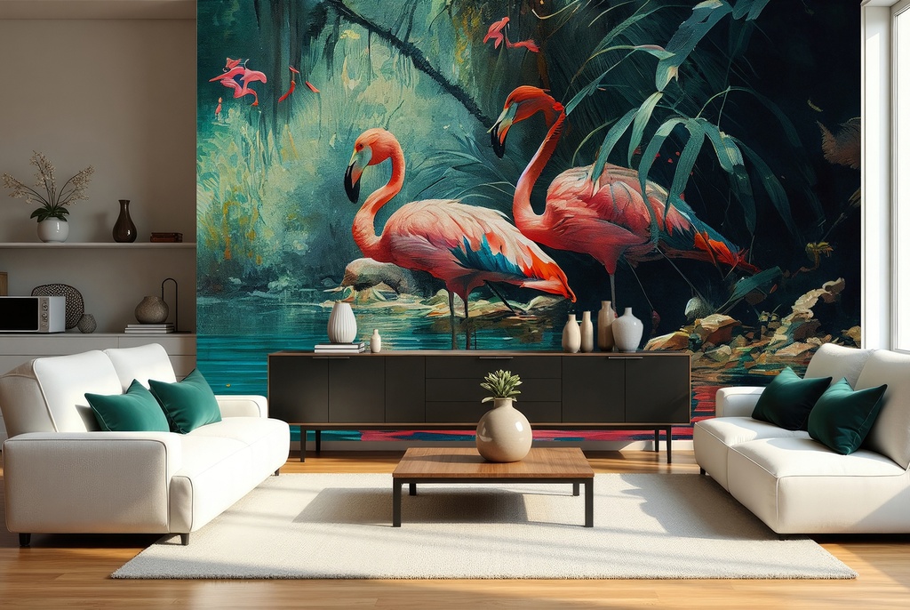 Two Flamingos Tropical Wall Mural Wallpaper