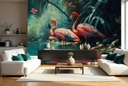 Two Flamingos Tropical Wall Mural Wallpaper