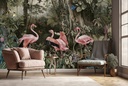 Flamingo Jungle Vintage Forest Wall Mural Wallpaper