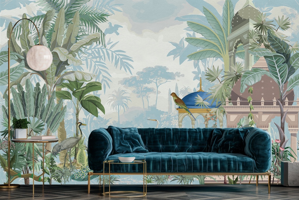 Tropical Peacock Garden Chinoiserie Wall Mural Wallpaper
