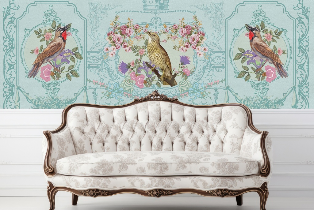 Vintage Blue Chinoiserie Birds Wall Mural Wallpaper