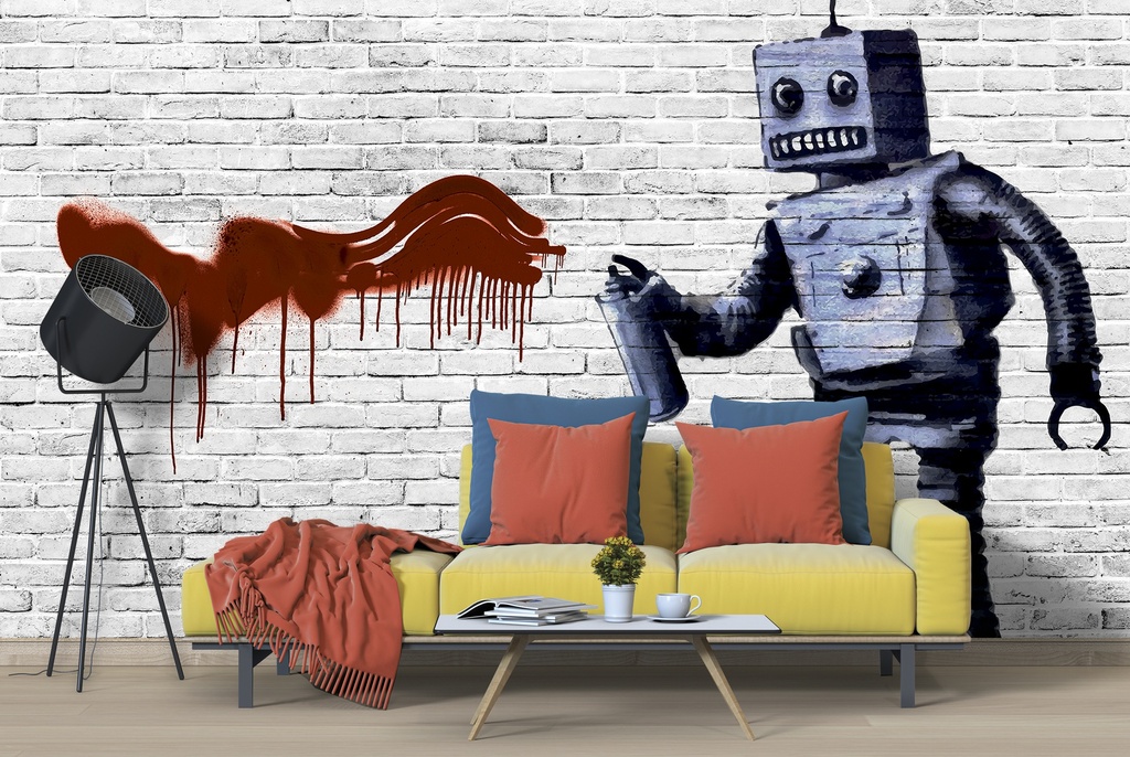 Graffiti Robot Banksy Wall Mural Wallpaper