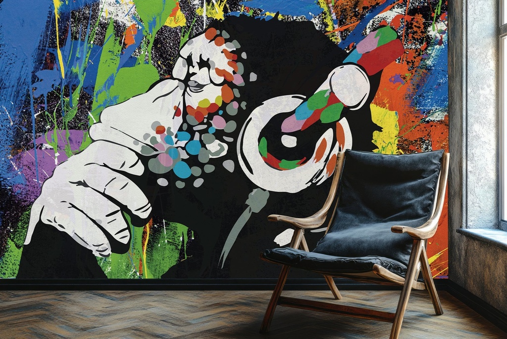 Graffiti Thinking Monkey 1 Banksy Wall Mural Wallpaper
