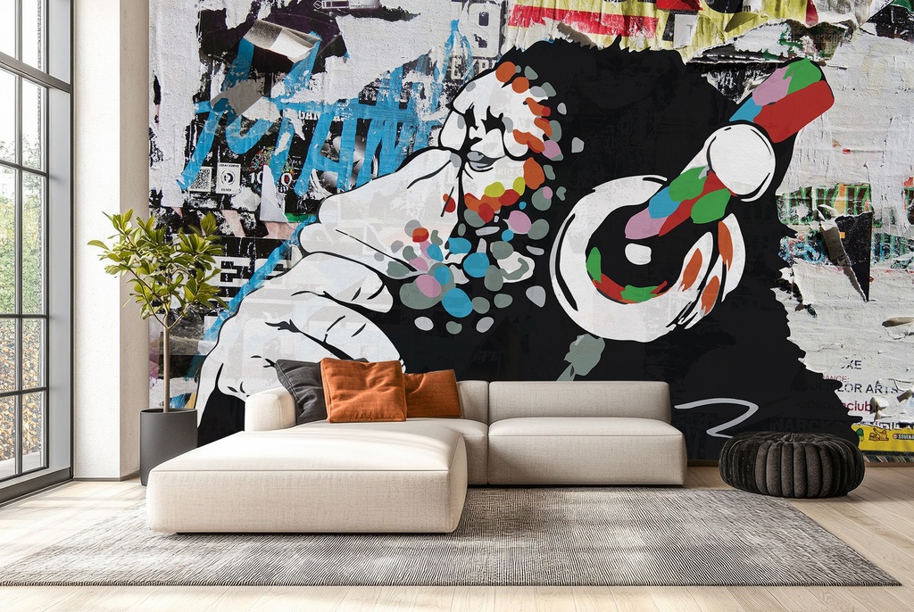 Graffiti Thinking Monkey 3 Banksy Wall Mural Wallpaper