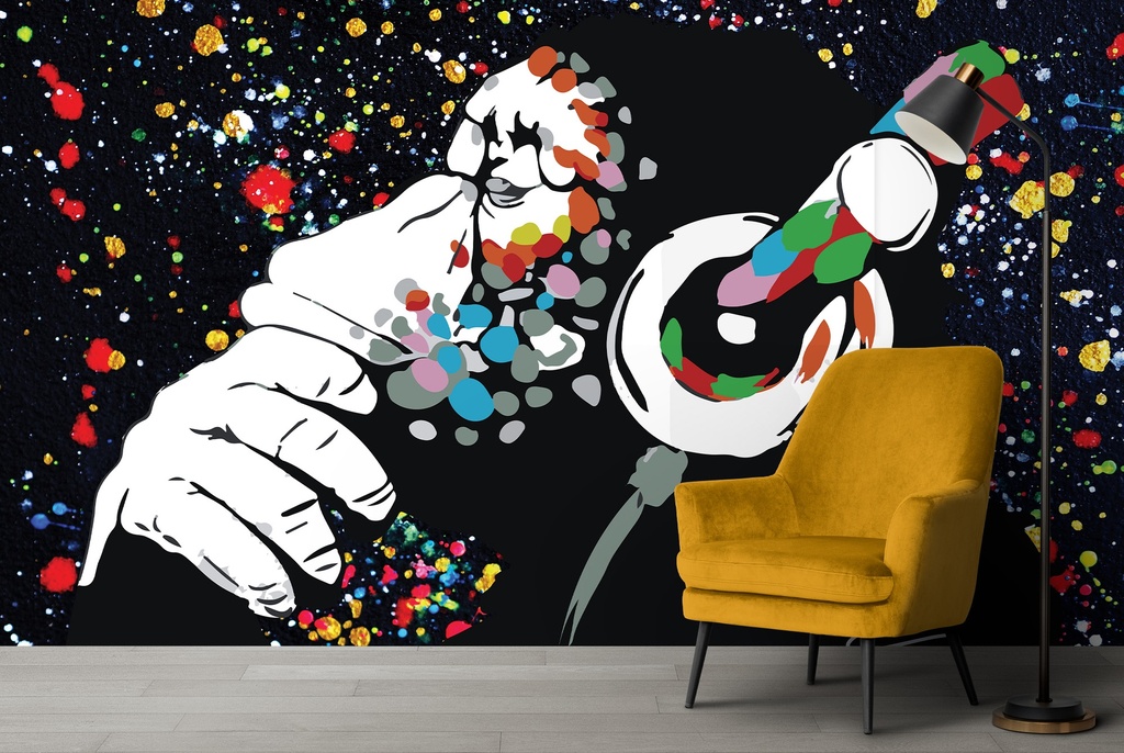 Thinking Monkey Paint Splash Banksy Wall Mural Wallpaper