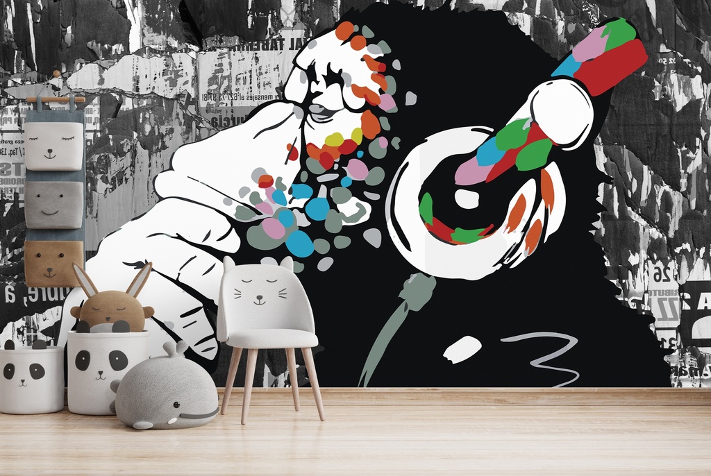 Thinking Monkey Ripped Paper Banksy Wall Mural Wallpaper