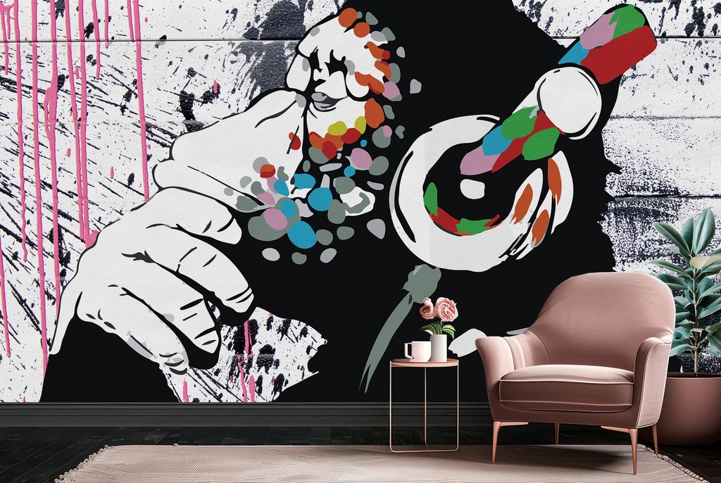 Paint Splash Thinking Monkey Banksy Wall Mural Wallpaper